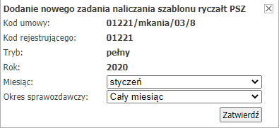 Dla zlecenia naliczania szablonu ryczałt PSZ