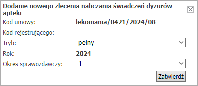 Dla zlecenia rozliczania dyżurów apteki