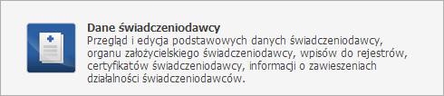 Przycisk na Portalu Potencjału pozwalający przejść do Danych Świadczeniodawcy